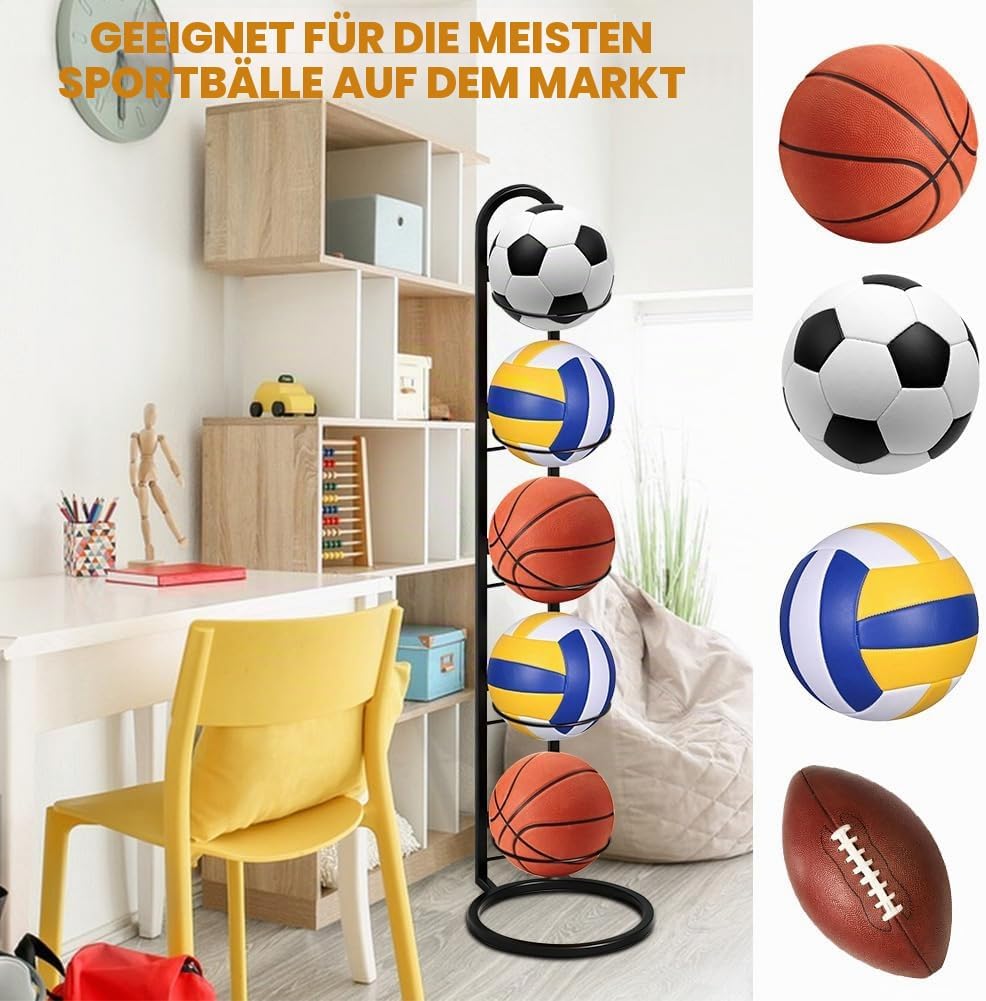 5 Stufiger Ballständer, Vertikale Ballaufbewahrung Abnehmbare Ballregal Fussball Ständer, Ballaufbew