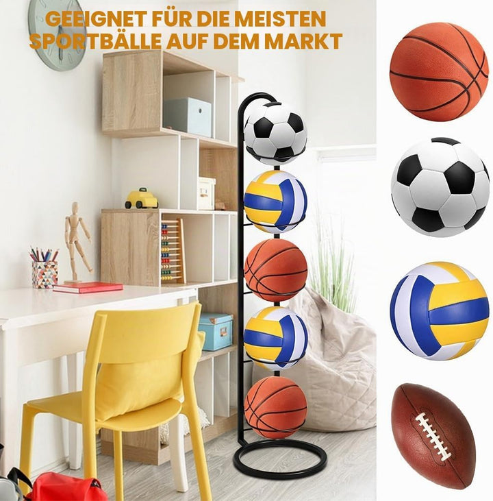 5 Stufiger Ballständer, Vertikale Ballaufbewahrung Abnehmbare Ballregal Fussball Ständer, Ballaufbew