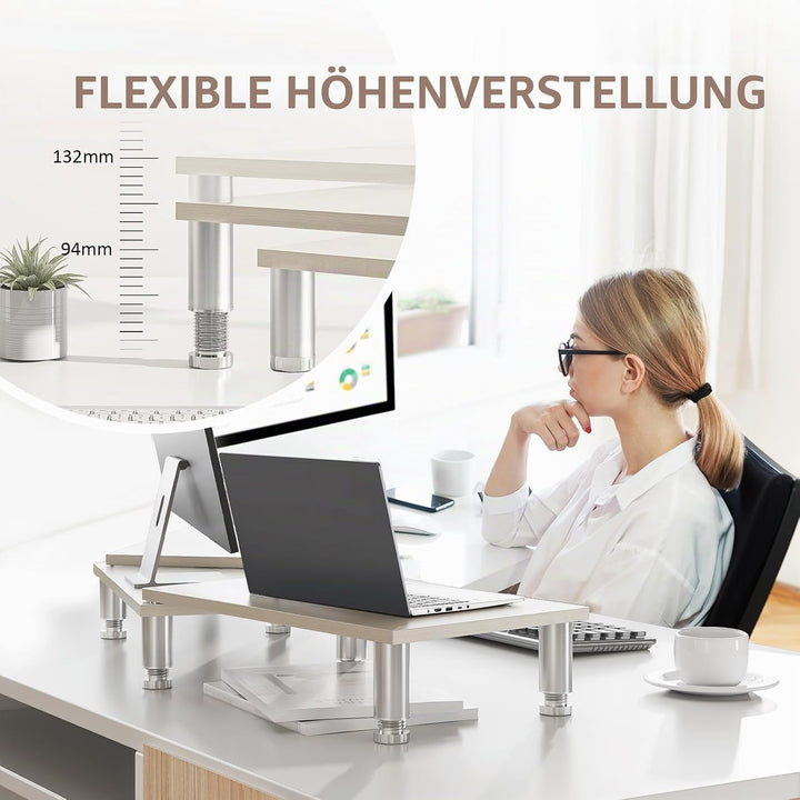 AX Waber Dual Monitor Riser - Einstellbare Länge & Winkel, Holzständer für 2 Monitore mit Stauraum W