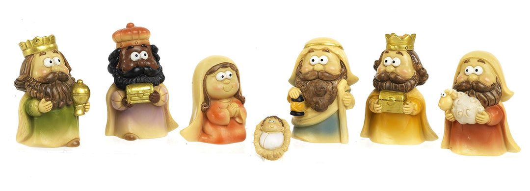 Paben Religiosi Krippen-Set, lustig, 7 Figuren, 4,3 cm, Harz