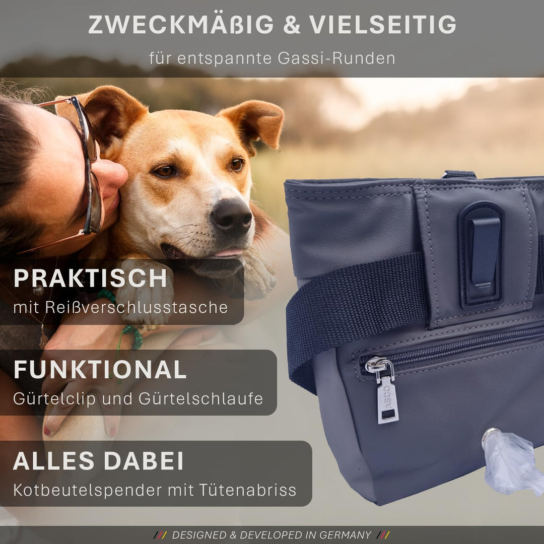 ASCO Leckerlitasche für Hunde mit Einhand-Schnappverschluss, Futterbeutel mit Silikon-Einsatz, Premi