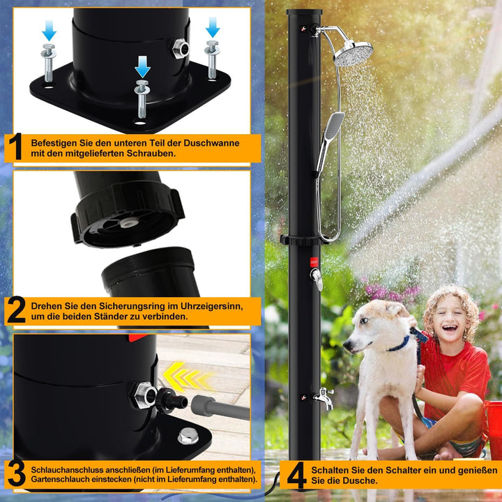 Herrselsam Solardusche 20L Solar Gartendusche warmes Wasser max. 60°C ohne Stromanschluss Pooldusche