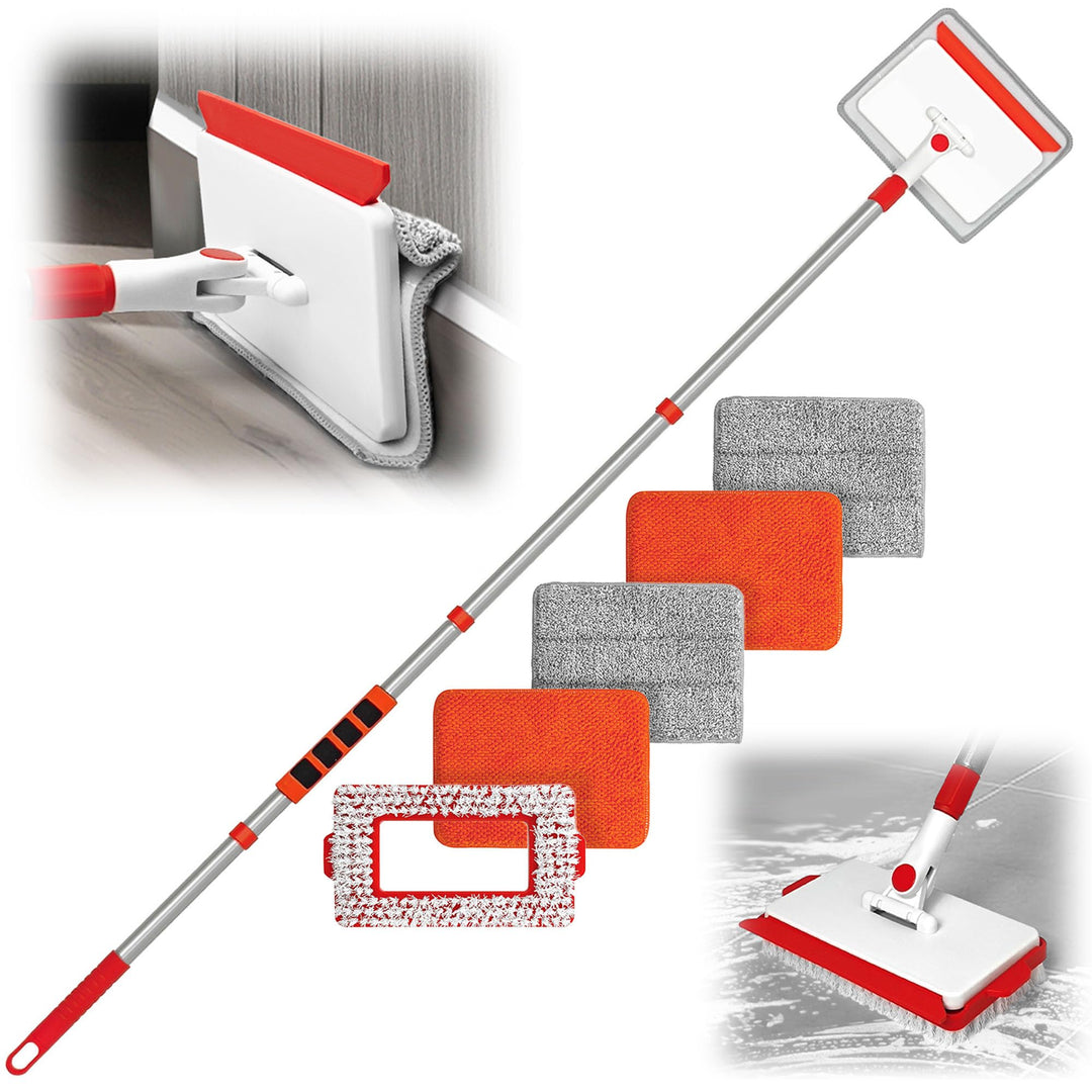 JEHONN Wischmopp Fliesenreiniger Gerät mit Langem Griff 142 cm, Wand und Fussleisten Reiniger, 4-in-