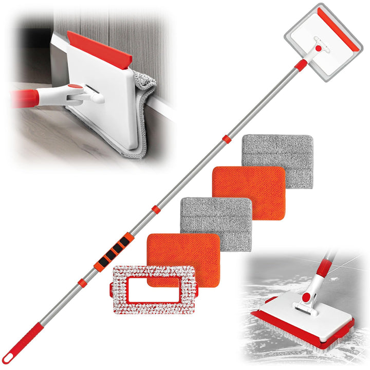 JEHONN Wischmopp Fliesenreiniger Gerät mit Langem Griff 142 cm, Wand und Fussleisten Reiniger, 4-in-