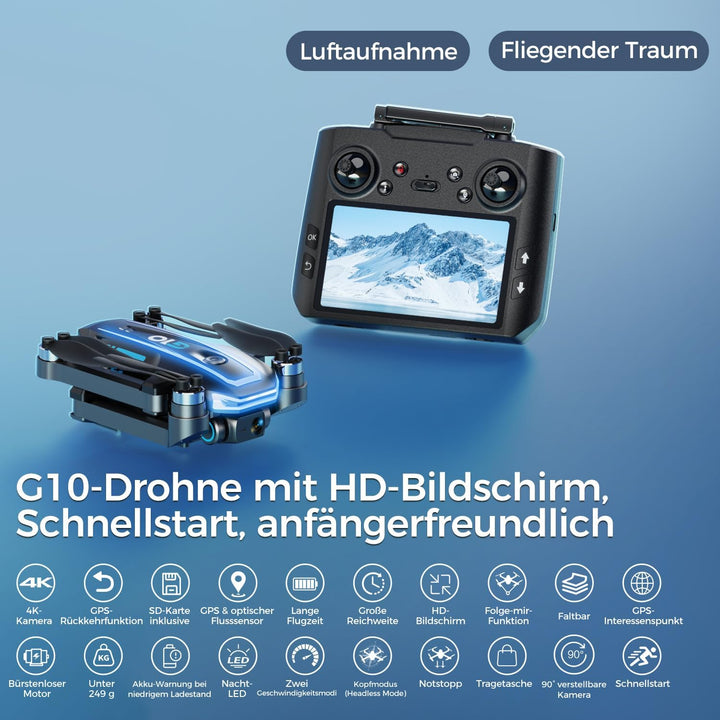 GPS Drohne mit kamera EIS 4K(Bildschirmfernsteuerung),Faltbare Mini Drone für Erwachsene, Einsteiger