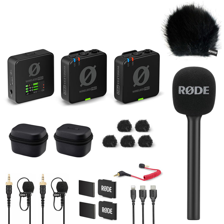 Rode Wireless Pro Mikrofon-Set mit Interview GO Handadapter und keepdrum Fell-Windschutz Schwarz