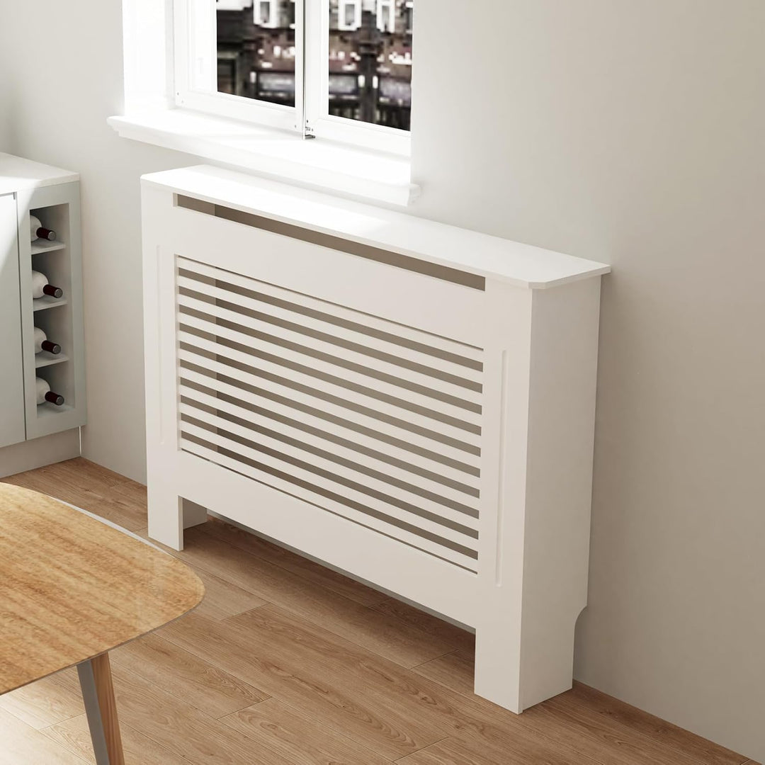FATIVO Heizkörperverkleidung Hohe Heizkörperabdeckung Horizontal Holz 101×111×19 cm Weiss aus MDF la