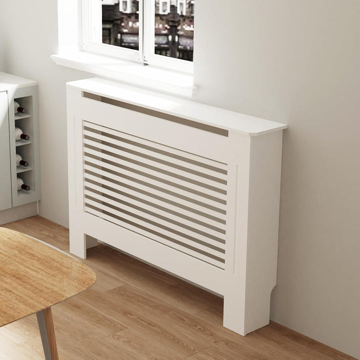 FATIVO Heizkörperverkleidung Hohe Heizkörperabdeckung Horizontal Holz 101×111×19 cm Weiss aus MDF la