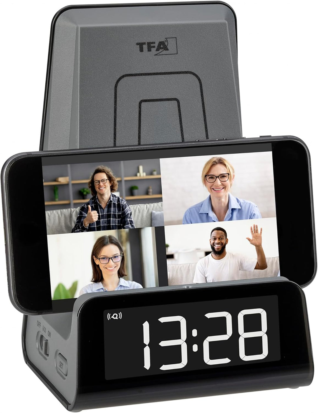 TFA Dostmann 2 in 1 Induktive Ladestation ICONcharge, 60.2033.10, für Smartphones, Kabelloses Laden,