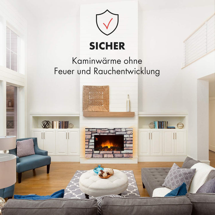Klarstein Colmar - Elektrischer Kamin, E-Kamin, Elektrokamin, Heizlüfter, Glas, bis 2000 Watt, 7 LED