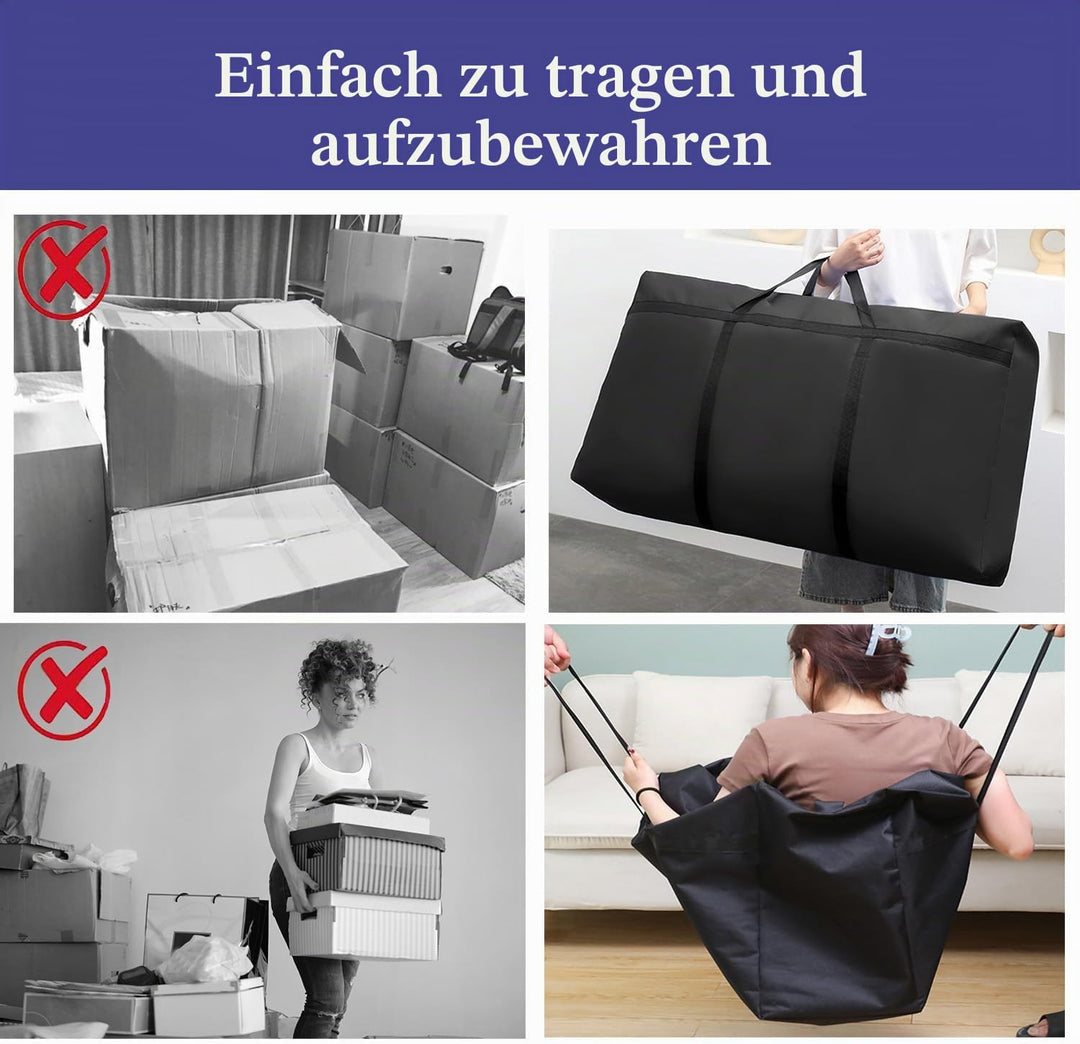 Kongming 2 Stück 180L Aufbewahrungstasche xxl Wasserdichte 600D Oxford Schwarz Extra Gross Umzugstas