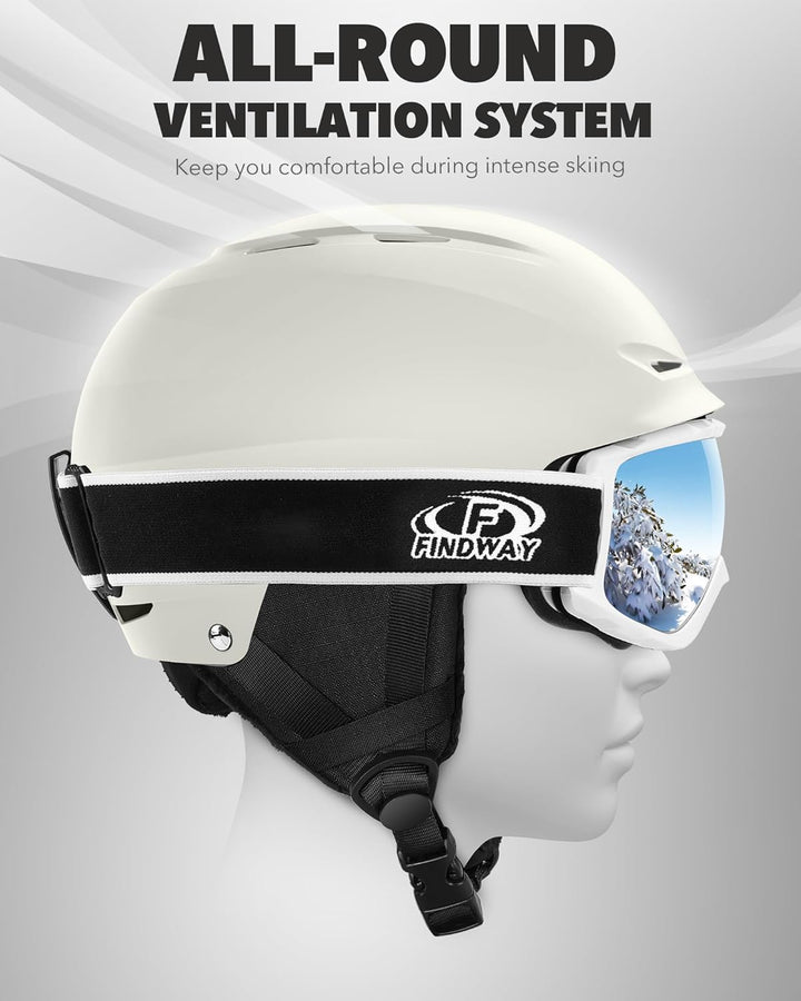 Findway Skihelm und Skibrille Set, SnowboardHelm mit Brille für Damen und Herren Erwachsene Skihelme