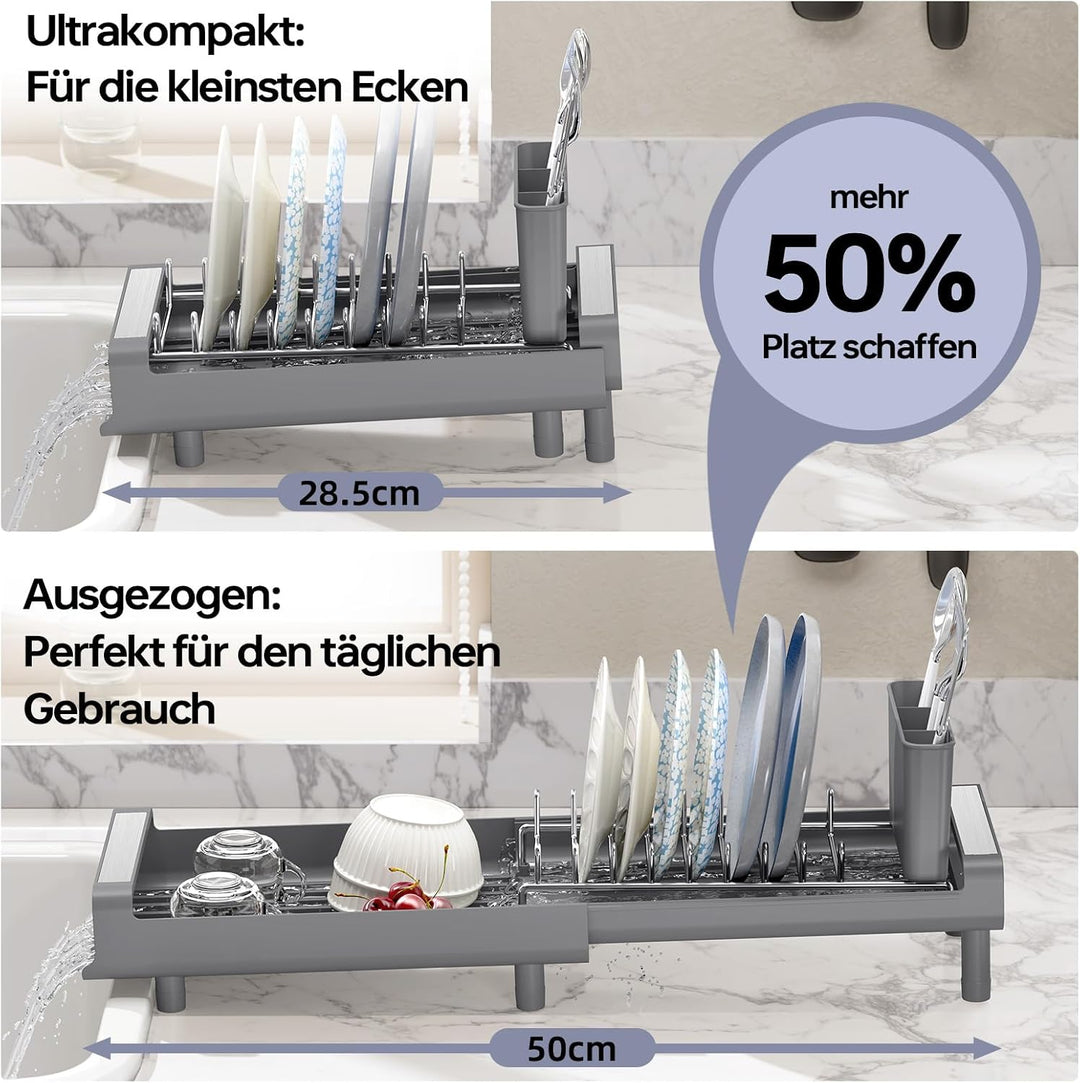KINGRACK Kleines Abtropfgestell | Ausziehbar, Edelstahl, Rostfreier Geschirrständer für die Küche Gr