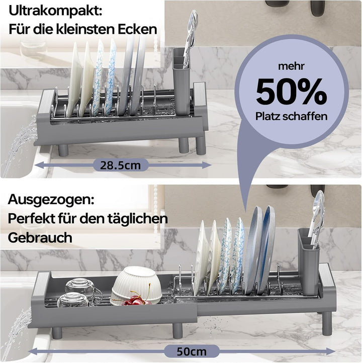 KINGRACK Kleines Abtropfgestell | Ausziehbar, Edelstahl, Rostfreier Geschirrständer für die Küche Gr