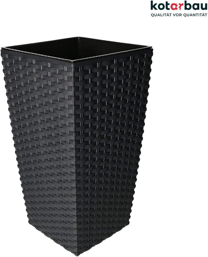 KOTARBAU® Blumentopf 170x170x324mm Rattandesign Quadratisch mit Innentopf Anthrazit, 170x170x324mm