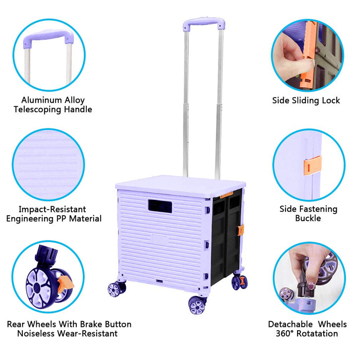 Faltbarer Einkaufswagen, 54L/45kg Hohe Kapazität Multifunktionaler Tragbarer Gebrauchswagen mit Tele