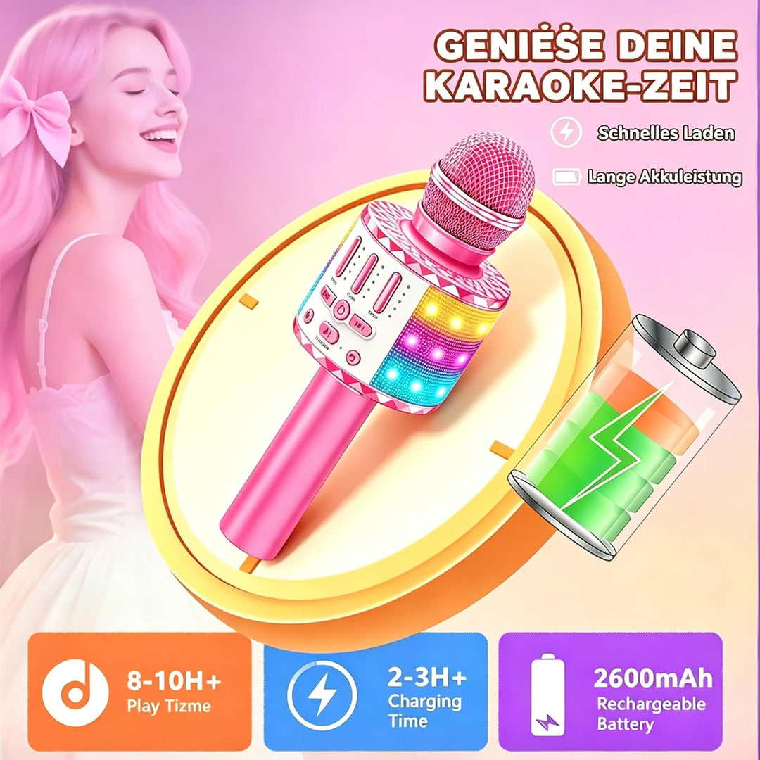 Karaoke Mikrofon, Drahtloses Bluetooth Mikrofon Kinder mit LED, Tragbares Karaoke Maschine zum Singe