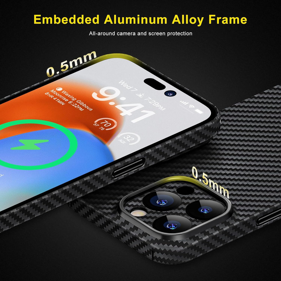 memumi Carbon Hülle für iPhone 15 Pro, 0,5 mm Superdünne, Hülle aus echter Aramidfaser [100% Aramidf