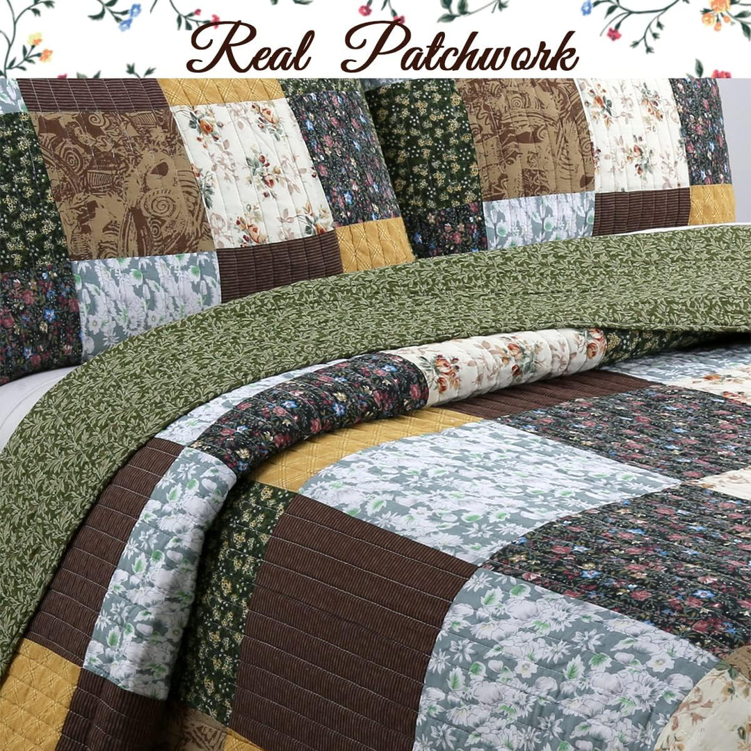 Cozy Line Home Fashions Tagesdecken-Set aus 100 % Baumwolle mit handgenähtem Patchwork im Landhausst
