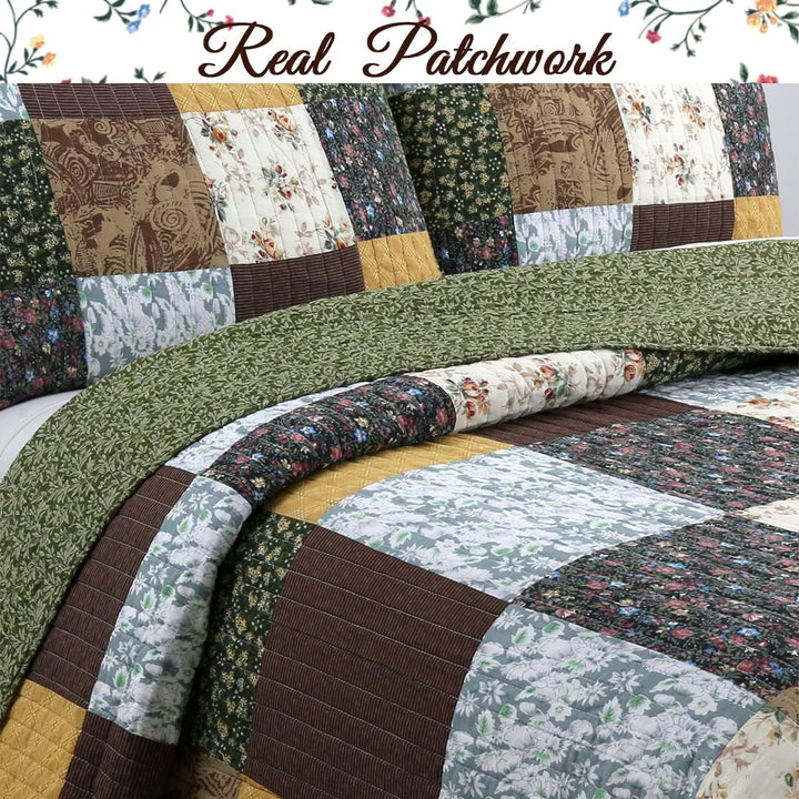 Cozy Line Home Fashions Tagesdecken-Set aus 100 % Baumwolle mit handgenähtem Patchwork im Landhausst