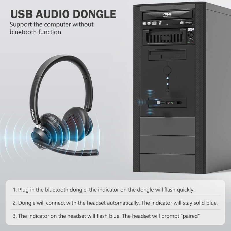 seenda Kabelloses Headset mit Mikrofon Bluetooth 5.3 Headset mit AI Geräuschunterdrückung mit Blueto