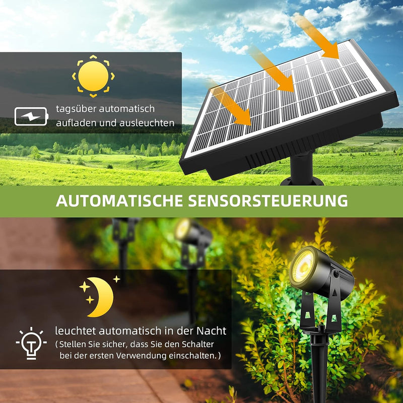 Totofac Solarlampen für Aussen Garten, Wasserdichte Solar Strahler für aussen mit Erdspiess, 4 Helli