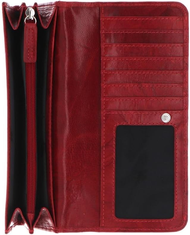 mano Donna Aurona Geldbörse RFID Leder 19 cm Red, Red