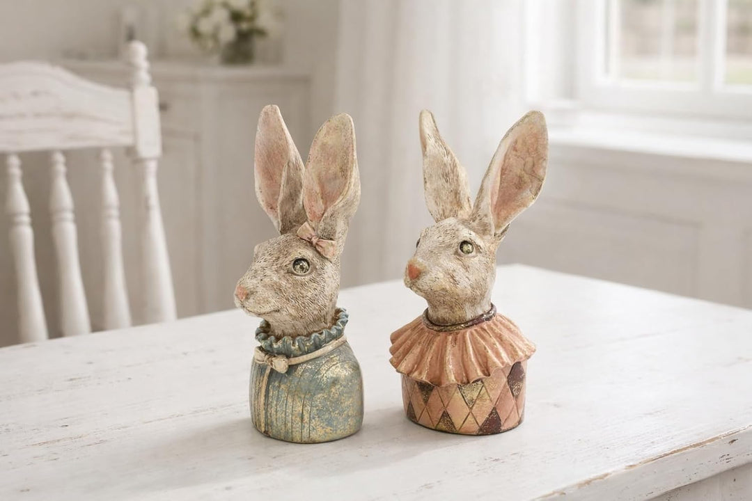 Hasenskulpturen 2 Stück als Pärchen, ca. 22 cm hoch, Hasenfiguren Klara und Karl