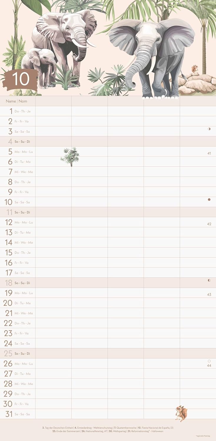 GreenLine - Jungle 2026 – Familienplaner 22x45 cm, nachhaltiger Wandkalender mit 5 Spalten, exotisch