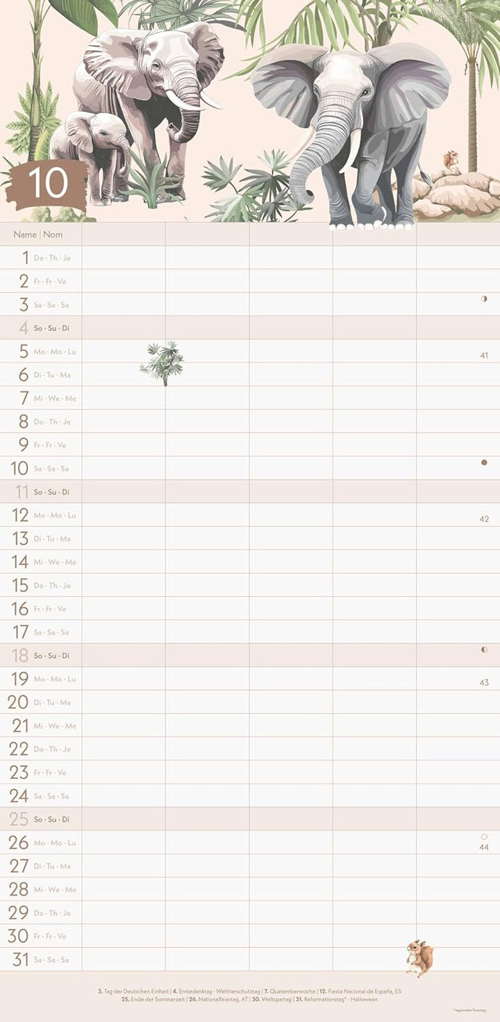 GreenLine - Jungle 2026 – Familienplaner 22x45 cm, nachhaltiger Wandkalender mit 5 Spalten, exotisch
