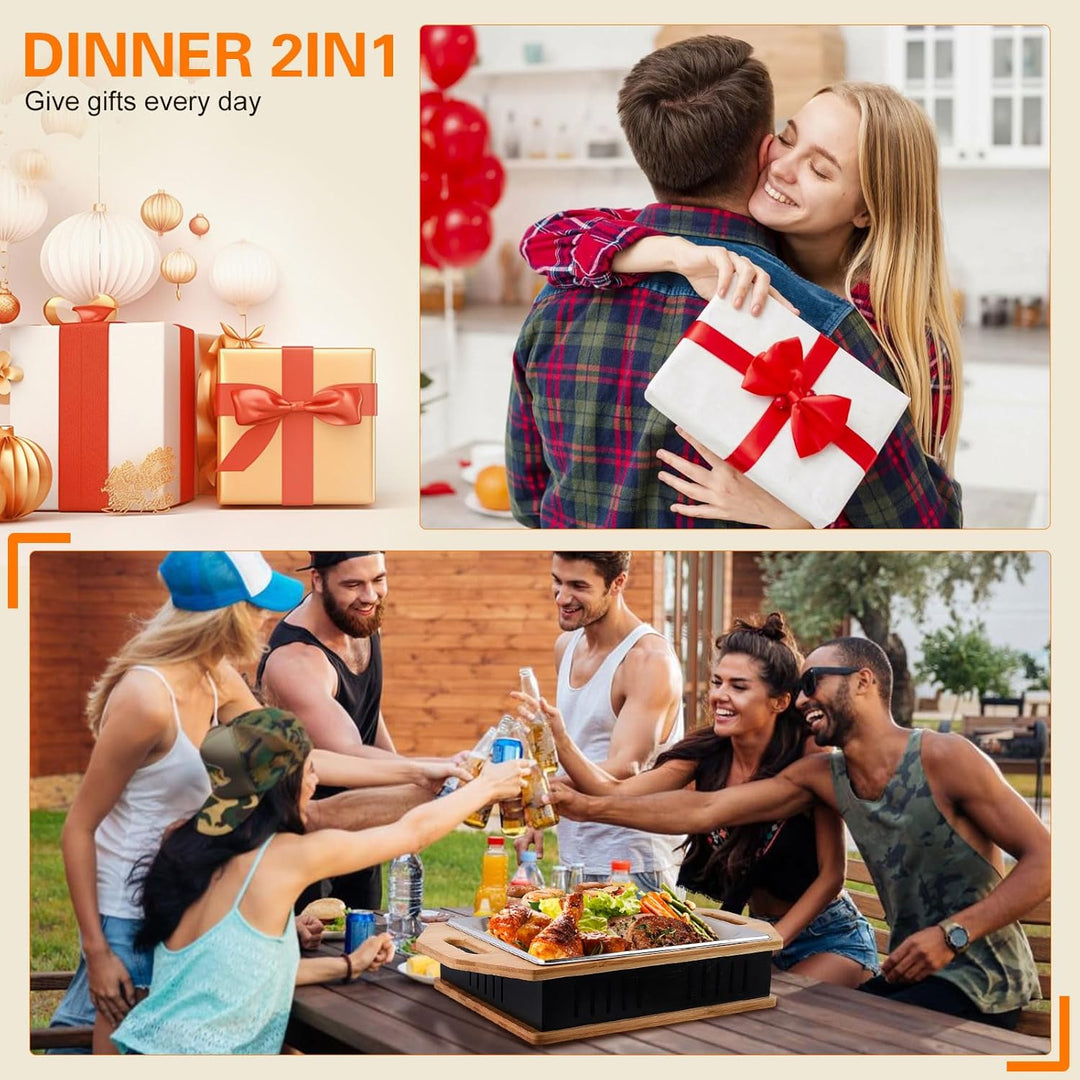 BBQ Warmhalteplatte Teelicht, Fleischwarmhalter FüR Grillen, BBQ Servierplatte mit Edelstahlauflage