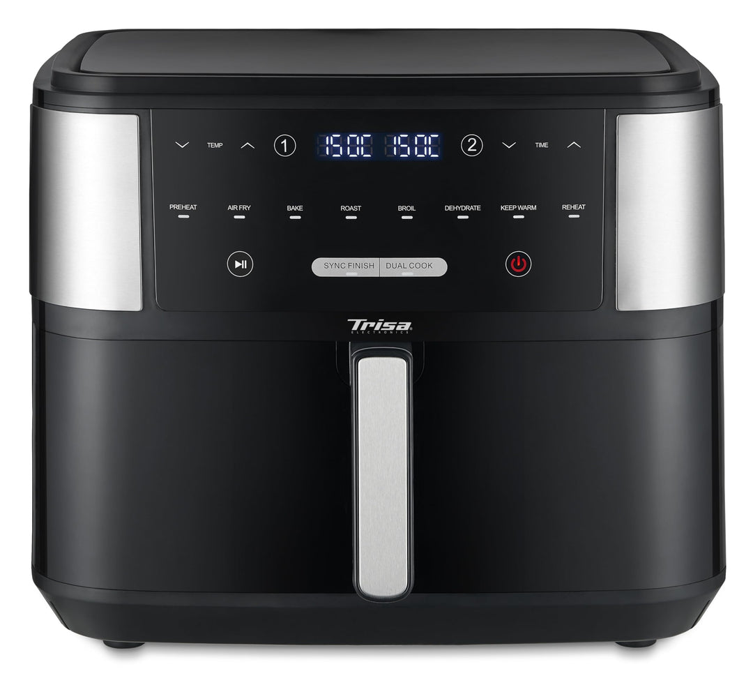 Trisa Crunchy Fry Pro Dual Heissluftfritteuse 10L mit Doppelkammer & SYNC FINISH, Airfryer mit herau