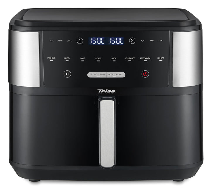 Trisa Crunchy Fry Pro Dual Heissluftfritteuse 10L mit Doppelkammer & SYNC FINISH, Airfryer mit herau