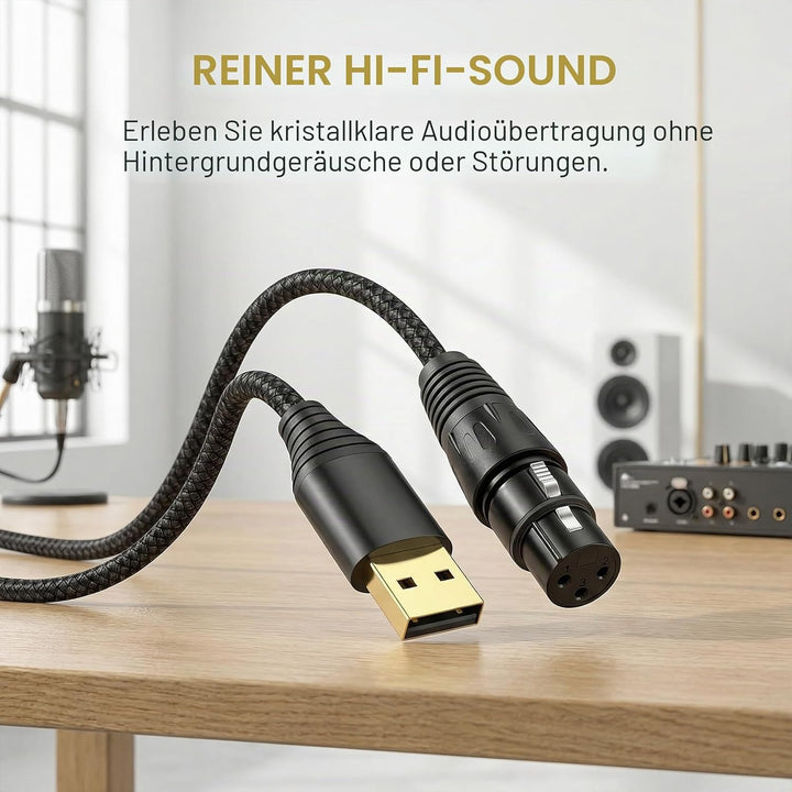XLR auf USB Mikrofonkabel 1,5 m mit Integriertem DAC, Profi Adapter für Aufnahmen und Streaming, Plu