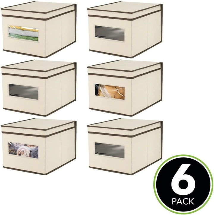 mDesign 6er-Set Stoffbox – praktische Aufbewahrungsbox mit Deckel und Sichtfenster für Schlaf-, Wohn
