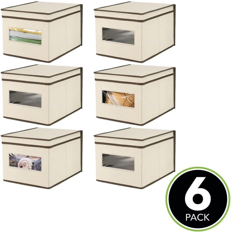 mDesign 6er-Set Stoffbox – praktische Aufbewahrungsbox mit Deckel und Sichtfenster für Schlaf-, Wohn