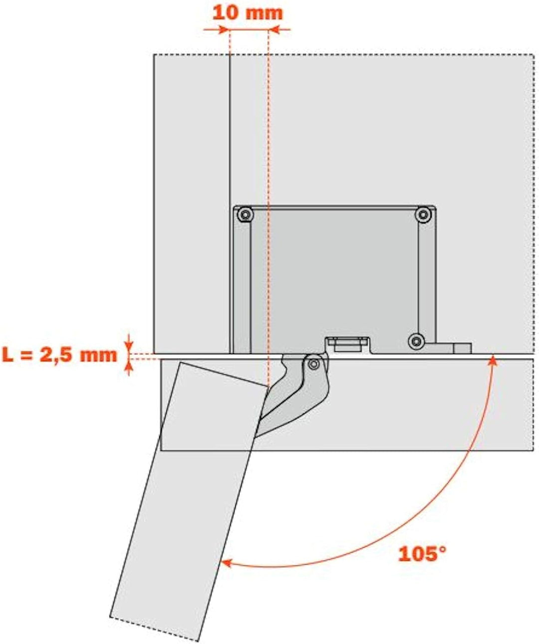 1 Paar Salice AIR Scharnier mit Push Open Funktion 105° Titanium anthrazit zum Einlassen in Front un