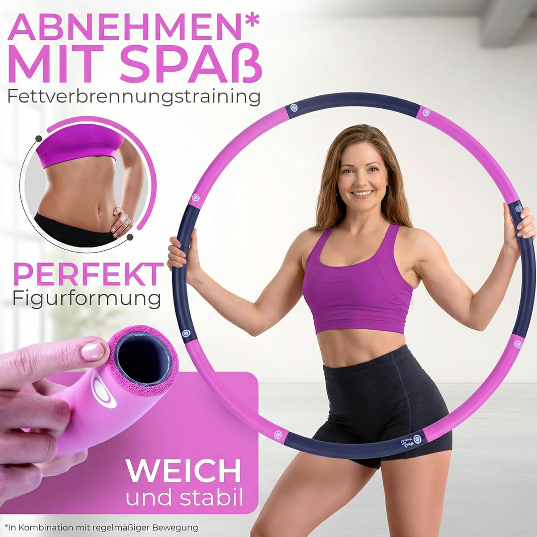 SummerFan Hula Hoop Reifen für Anfänger ohne Wellen und Noppen [1kg bis 1,5kg, 75-100 cm, 6-8 Segmen
