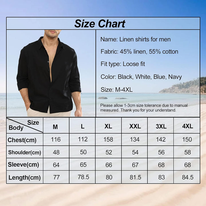 Halfword Leinenhemd Herren Langarm Sommer Freizeithemd Baumwolle Leinen Einfarbig Musselin Shirt Str