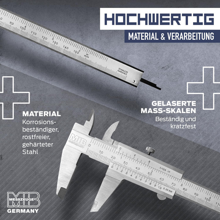 MIB Messschieber mit Feststellschraube DIN 862 150mm | Schieblehre rostfreier Stahl | Analog Messsch