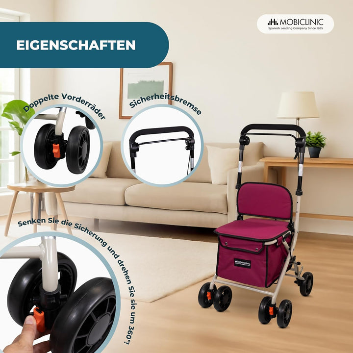 Mobiclinic®, Rollator, Mit grosser einkaufstasche und sitz, 21 l, Faltbar leicht, Einkaufswagen, Dop