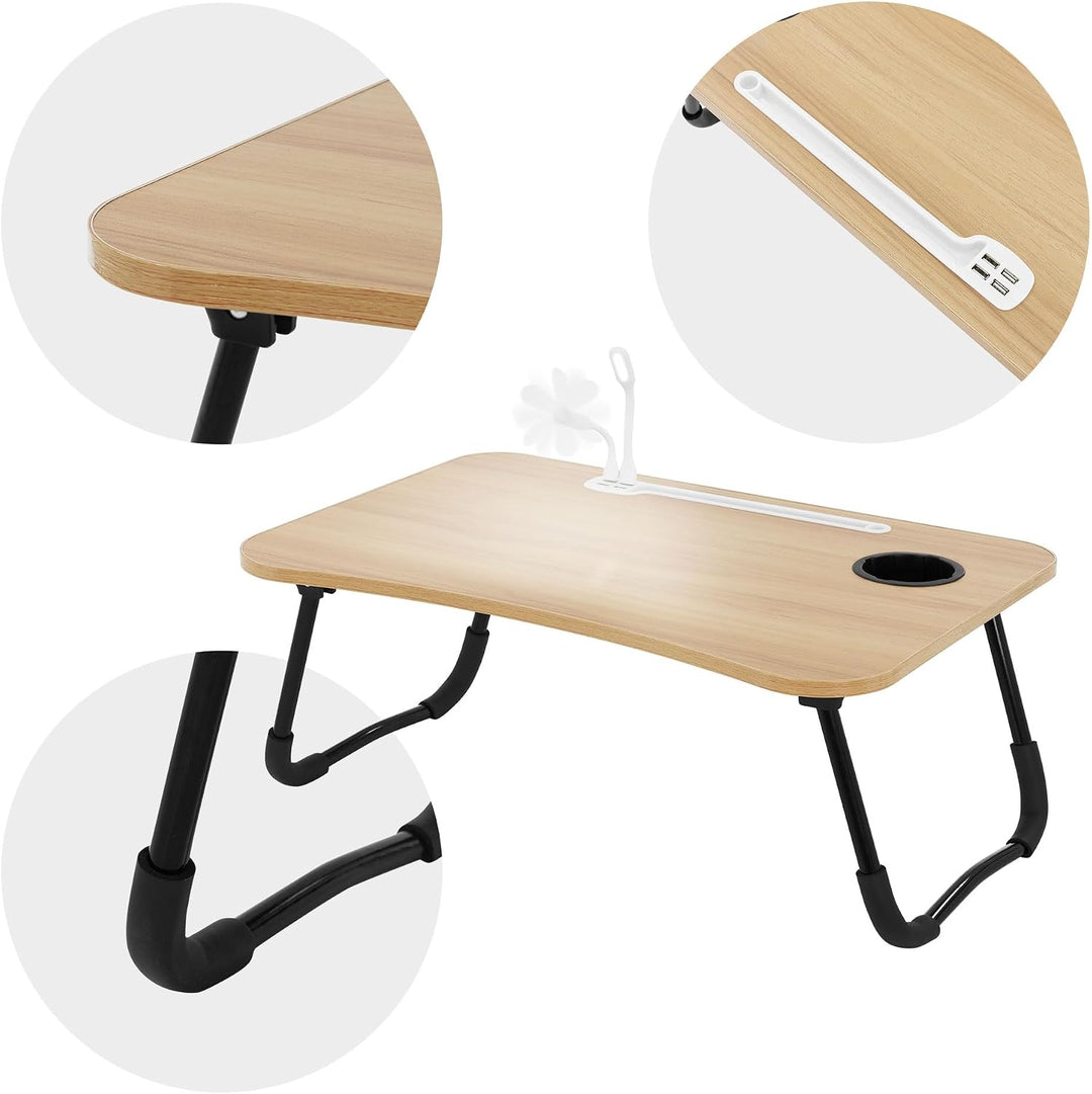 ML-Design Laptoptisch fürs Bett/Sofa, Holzoptik 60x40cm, Betttisch klappbar, Notebook Tisch mit 4 US