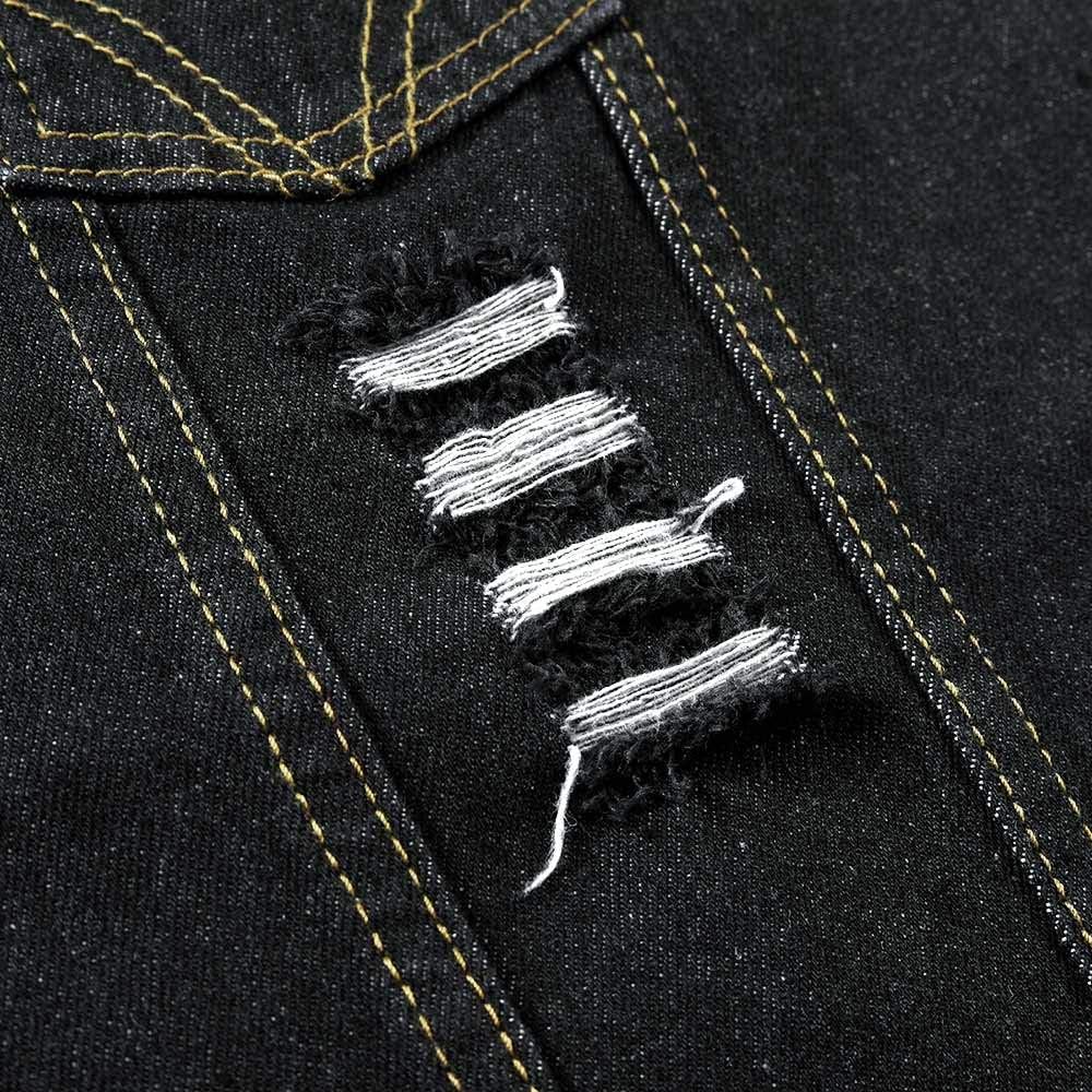 YOUTHUP Herren Denim Weste Zerreissendes Deko Fashion Casual Jeansweste für Freizeit #813 Schwarz S,