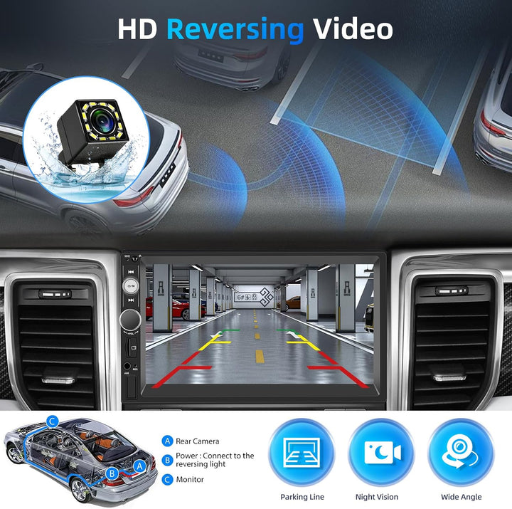 Wireless Carplay Android Auto 2 Din Autoradio, 7" HD Touchscreen Car Stereo MP5 Player, Unterstützun