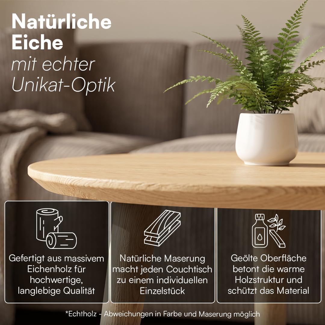 skølm Lodur Couchtisch oval aus Eichenholz – Beistelltisch 55 x 38 x 45 cm geölt – Holztisch stabil