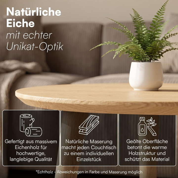 skølm Lodur Couchtisch oval aus Eichenholz – Beistelltisch 55 x 38 x 45 cm geölt – Holztisch stabil