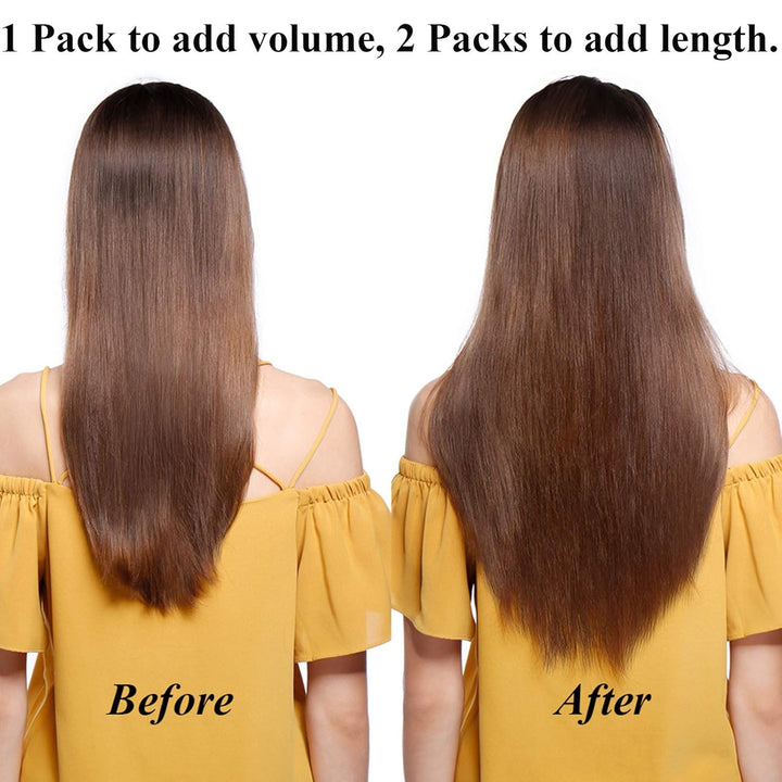 SEGO Haarteil Clip in Extensions Echthaar DICKER Haarverlängerung 1 Tresse 5 Clips Human Hair Glatt