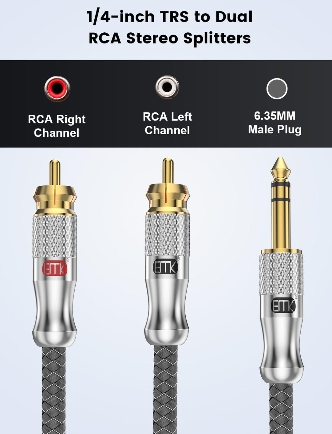 EMK 1/4 Zoll auf 2x Cinch Kabel, 6.35mm TRS Stereo Klinke zu Dual RCA Adapterkabel, Y-Splitter Audio