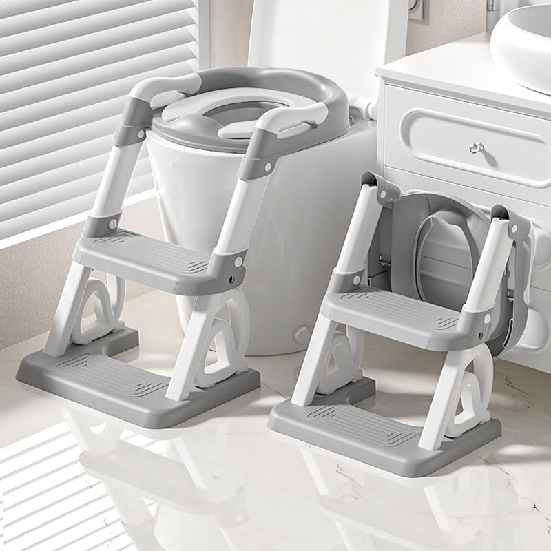 2-in-1 Toilettensitz für Kinder, Toilettensitz, faltbar und verstellbar, Treppe für Kinder, mit Leit
