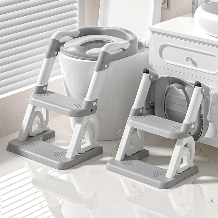 2-in-1 Toilettensitz für Kinder, Toilettensitz, faltbar und verstellbar, Treppe für Kinder, mit Leit